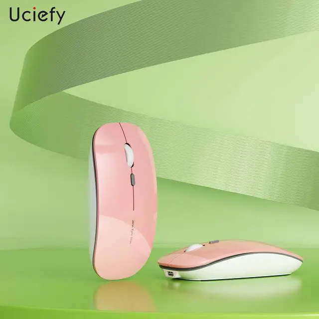 Alt view image 6 of 7 - Q5 Slim Rechargeable Wireless Mouse, 2.4G Portable Optical Silent Ultra Thin Wireless Computer Mouse with USB Receiver and Type C Adapter, Compatible with PC, Laptop, Desktop (Pink)