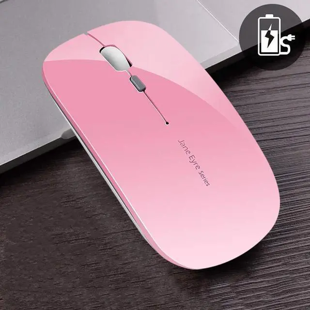 Alt view image 7 of 7 - Q5 Slim Rechargeable Wireless Mouse, 2.4G Portable Optical Silent Ultra Thin Wireless Computer Mouse with USB Receiver and Type C Adapter, Compatible with PC, Laptop, Desktop (Pink)