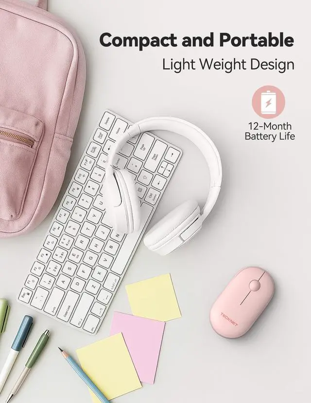Alt view image 5 of 7 - Bluetooth Mouse, Slim Portable Wireless Mouse for 2 Modes(BT3.0/5.0+2.4Ghz), Lightweight, Contoured Grip with USB Receiver, Quiet Click Compatible with PC, Chromebook, Mac - Pink