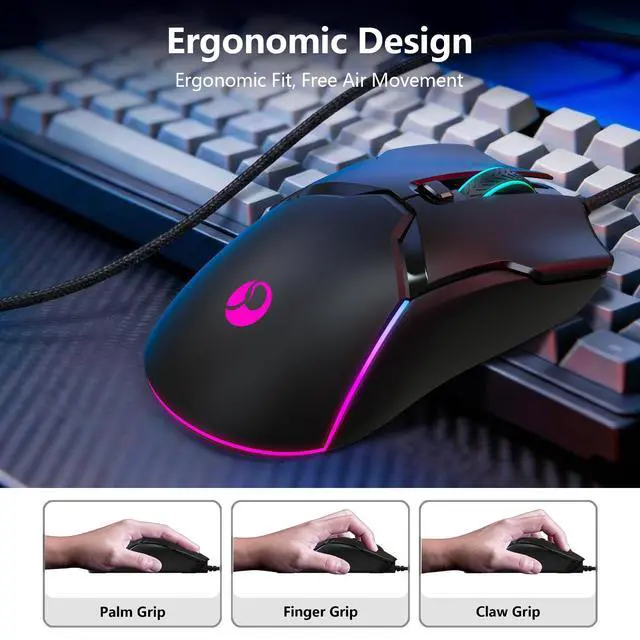 Alt view image 6 of 7 - Wired Gaming Mouse,Ergonomic 8000 DPI Optical Gaming Mice with 12 RGB Backlit Modes, 6 Programmable Buttons, DIY Software for PC Gamer & Office
