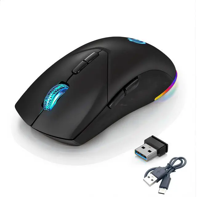Main image of Wireless Bluetooth Mouse, Rechargeable Dual Mode (Bluetooth 5.2 + 2.4G USB) Silent Slim Mouse for Laptop, iPad, MacBook Air Pro, PC, Windows, Android RGB, Ergonomic, Portable, 3-Level 1600 DPI,Black