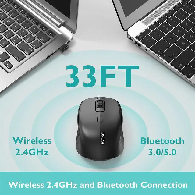 Alt view image 3 of 7 - Ergonomic Bluetooth Mouse and Mouse Pad for Laptop, Silent Mouse with 3-Levels DPI, USB Nano Receiver for Android PC Notebook Computer Mac-Black