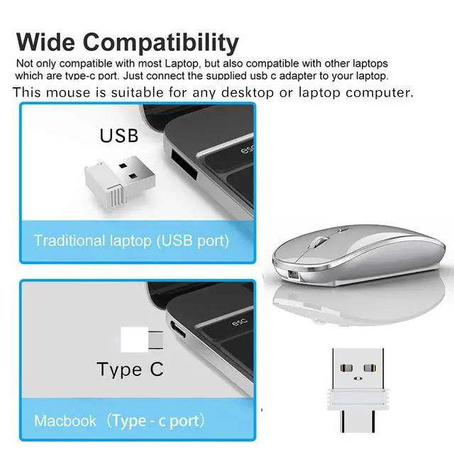 Alt view image 4 of 5 - Wireless Mouse for MacBook Pro, MacBook Air, Laptop, Desktop, Chromebook, Win7/8/10/11, PC - Silver