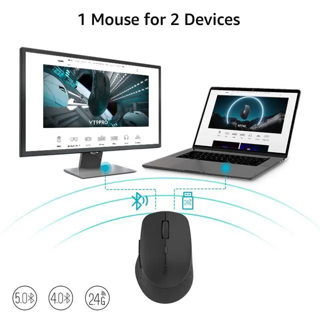 Alt view image 2 of 7 - M300G Silent Wireless Mouse, Bluetooth Mouse for Laptop, 2.4GHz with USB Receiver, 2400 Adjustable DPI Optical Tracking, 1 Year Battery Life, Compatible with PC, Black