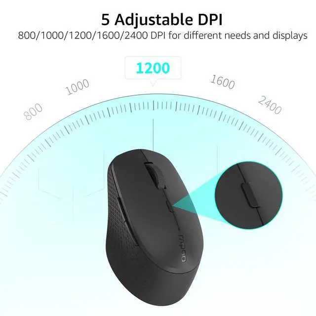 Alt view image 4 of 7 - M300G Silent Wireless Mouse, Bluetooth Mouse for Laptop, 2.4GHz with USB Receiver, 2400 Adjustable DPI Optical Tracking, 1 Year Battery Life, Compatible with PC, Black