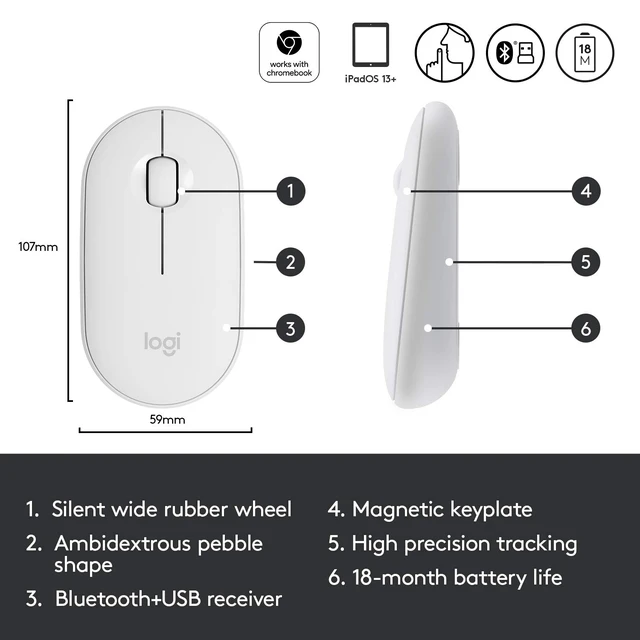 Alt view image 5 of 6 - Slim Wireless Bluetooth Mouse for Mac - White