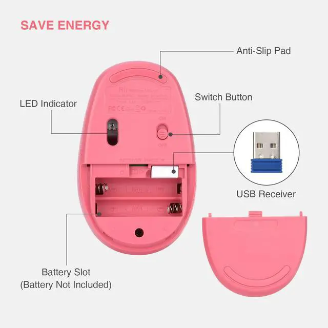 Alt view image 5 of 6 - Wireless Mouse RM700 2.4G Silent Mouse with USB Nano Receiver for Laptop,PC,Mac,Chromebook,Windows (Pink)