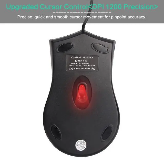 Alt view image 4 of 7 - Wired USB Mouse with 6-Foot Cord, 1200 DPI, Right or Left Hand Use, Ergonomic Design, Black