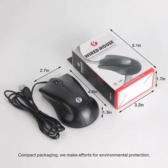 Alt view image 7 of 7 - Wired USB Mouse with 6-Foot Cord, 1200 DPI, Right or Left Hand Use, Ergonomic Design, Black