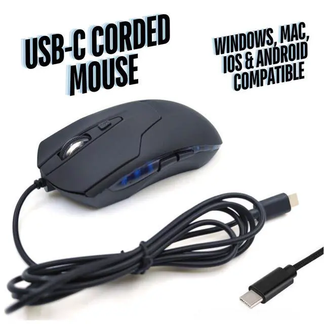 Alt view image 2 of 4 - Wired USB C Mouse, 6-Button Quiet Click Computer Mouse - 4 DPI Speeds, Ergonomic, LED Backlight - Compatible with Mac, Chromebook, HP, DELL XPS, ASUS, Surface, Silent Gaming Mouse Type-C Wired