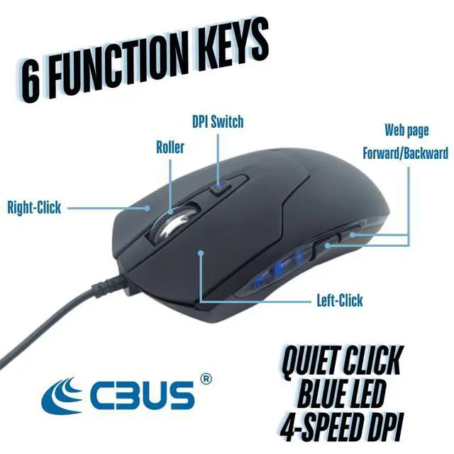Alt view image 3 of 4 - Wired USB C Mouse, 6-Button Quiet Click Computer Mouse - 4 DPI Speeds, Ergonomic, LED Backlight - Compatible with Mac, Chromebook, HP, DELL XPS, ASUS, Surface, Silent Gaming Mouse Type-C Wired