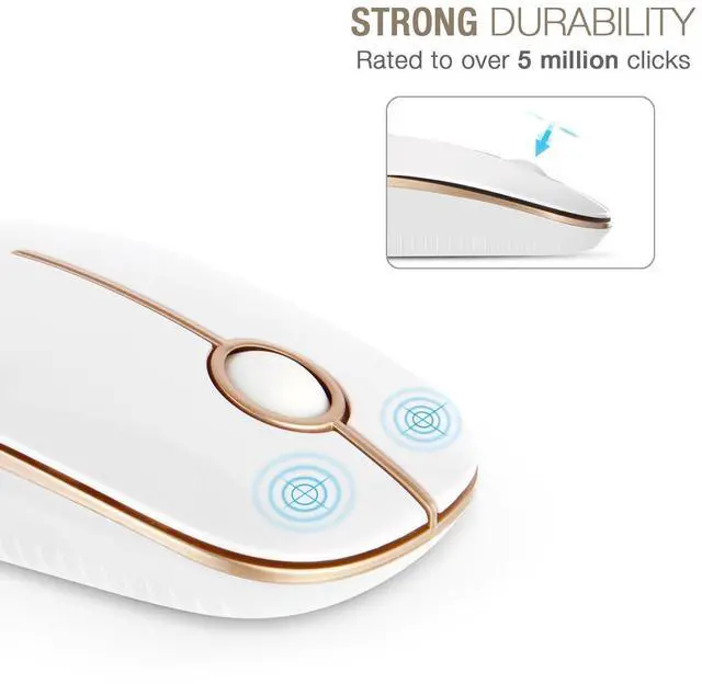 Main image of Wireless Mouse, 2.4G Slim Portable Computer Laptop Mouse with Nano Receiver Quiet Silent Optical Mice for Notebook, PC, Laptop, Computer-White and Gold