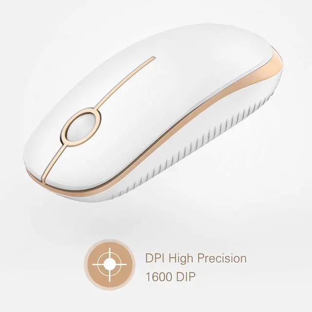 Alt view image 2 of 6 - Wireless Mouse, 2.4G Slim Portable Computer Laptop Mouse with Nano Receiver Quiet Silent Optical Mice for Notebook, PC, Laptop, Computer-White and Gold