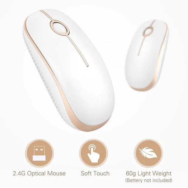 Alt view image 3 of 6 - Wireless Mouse, 2.4G Slim Portable Computer Laptop Mouse with Nano Receiver Quiet Silent Optical Mice for Notebook, PC, Laptop, Computer-White and Gold