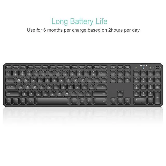 Alt view image 4 of 6 - 2.4G Wireless Keyboard Ultra Slim Full Size Keyboard with Numeric Keypad and Media Hotkey for Computer/Desktop/PC/Laptop/Surface/Smart TV and Windows 10/8/ 7 Built-in Rechargeable Battery