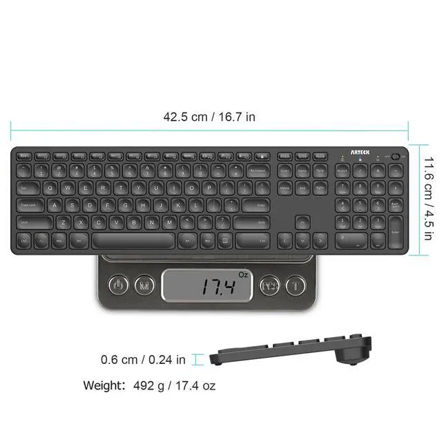 Alt view image 5 of 6 - 2.4G Wireless Keyboard Ultra Slim Full Size Keyboard with Numeric Keypad and Media Hotkey for Computer/Desktop/PC/Laptop/Surface/Smart TV and Windows 10/8/ 7 Built-in Rechargeable Battery