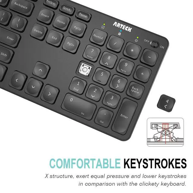 Alt view image 3 of 6 - 2.4G Wireless Keyboard Ultra Slim Full Size Keyboard with Numeric Keypad and Media Hotkey for Computer/Desktop/PC/Laptop/Surface/Smart TV and Windows 10/8/ 7 Built-in Rechargeable Battery