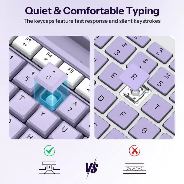 Alt view image 5 of 7 - Purple Wireless Keyboard and Mouse Combo, 2.4GHz USB Receiver, with Phone Holder and Numeric Keypad, OMOTON Full-Size Keyboard for Windows/PC/Laptop/Computer, Silent Typing Keys for Office/Home