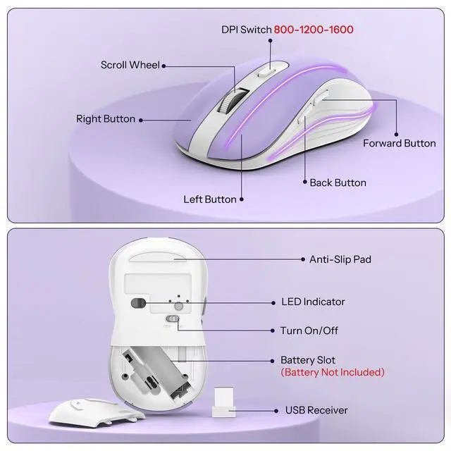 Alt view image 7 of 7 - Purple Wireless Keyboard and Mouse Combo, 2.4GHz USB Receiver, with Phone Holder and Numeric Keypad, OMOTON Full-Size Keyboard for Windows/PC/Laptop/Computer, Silent Typing Keys for Office/Home