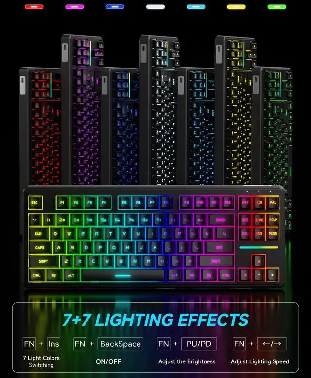 Alt view image 2 of 7 - V80 Wired TKL RGB Gaming Keyboard, 80% Compact Layout with PBT Keycaps, Whisper Quiet Membrane Switch, 26-Key Anti-Ghosting, Ergonomic Computer Keyboard for Laptop PC Gamer - Black
