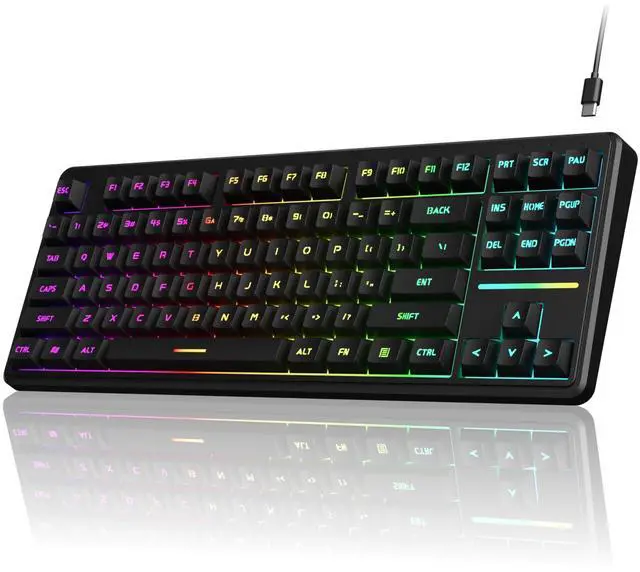 Main image of V80 Wired TKL RGB Gaming Keyboard, 80% Compact Layout with PBT Keycaps, Whisper Quiet Membrane Switch, 26-Key Anti-Ghosting, Ergonomic Computer Keyboard for Laptop PC Gamer - Black
