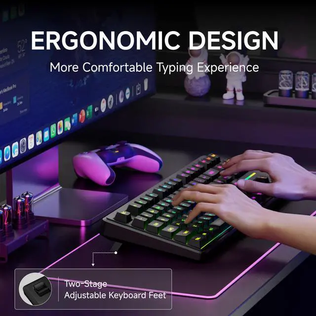 Alt view image 7 of 7 - V80 Wired TKL RGB Gaming Keyboard, 80% Compact Layout with PBT Keycaps, Whisper Quiet Membrane Switch, 26-Key Anti-Ghosting, Ergonomic Computer Keyboard for Laptop PC Gamer - Black