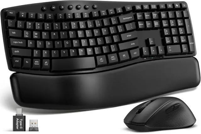 Main image of Wireless Keyboard and Mouse Combo, MA41 30dB Quiet Ergonomic Wave Keyboard Set with Soft Leather Palm Rest, Dual-System Switch for Windows/Mac, Ideal for Business Teams Home Office