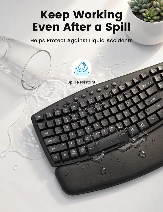 Alt view image 7 of 7 - Wireless Keyboard and Mouse Combo, MA41 30dB Quiet Ergonomic Wave Keyboard Set with Soft Leather Palm Rest, Dual-System Switch for Windows/Mac, Ideal for Business Teams Home Office