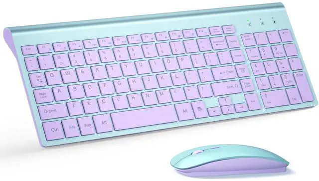 Main image of Wireless Keyboard and Mouse Ultra Slim Combo, 2.4G Silent Compact USB 2400DPI Mouse and Scissor Switch Keyboard Set with Cover, Batteries Included, for PC/Laptop/Windows/Mac - Blue Purple
