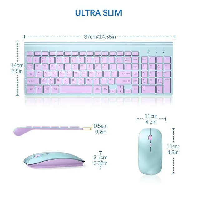 Alt view image 6 of 6 - Wireless Keyboard and Mouse Ultra Slim Combo, 2.4G Silent Compact USB 2400DPI Mouse and Scissor Switch Keyboard Set with Cover, Batteries Included, for PC/Laptop/Windows/Mac - Blue Purple