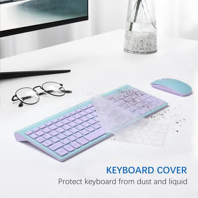 Alt view image 5 of 6 - Wireless Keyboard and Mouse Ultra Slim Combo, 2.4G Silent Compact USB 2400DPI Mouse and Scissor Switch Keyboard Set with Cover, Batteries Included, for PC/Laptop/Windows/Mac - Blue Purple