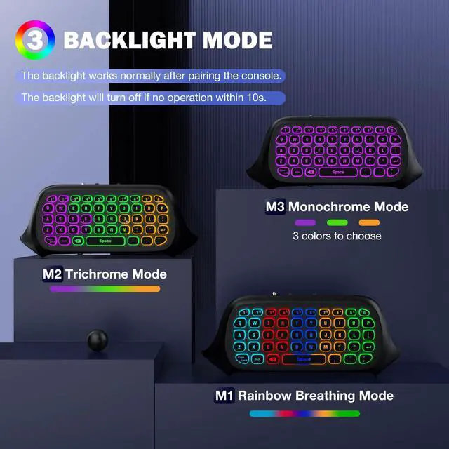 Alt view image 3 of 7 - RGB Backlight Keyboard for Xbox One Controller, Xbox Series X/S, Wireless Chatpad Keypad w/ 2.4G Receiver, Xbox Accessories for Xbox One S/Elite