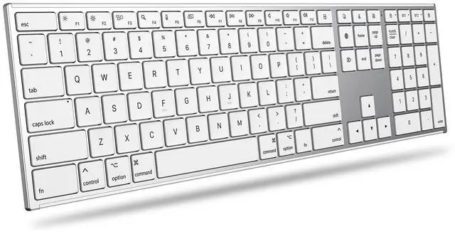 Main image of Full Size Wireless Bluetooth Keyboard for Mac, Ultra Slim Quiet Metal Frame, BT+2.4G Triple Rechargeable Ergonomic for Office/Home, Compatible with MacBook/iMac/Mac mini/macOS 11.3+, Silver