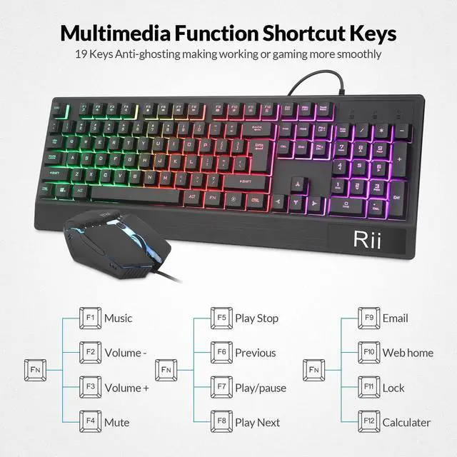 Alt view image 5 of 7 - Gaming Keyboard and Mouse Combo,USB Wired,104 Keys RGB LED Backlit Keyboard with Wrist Rest for PC/Laptop (Black)