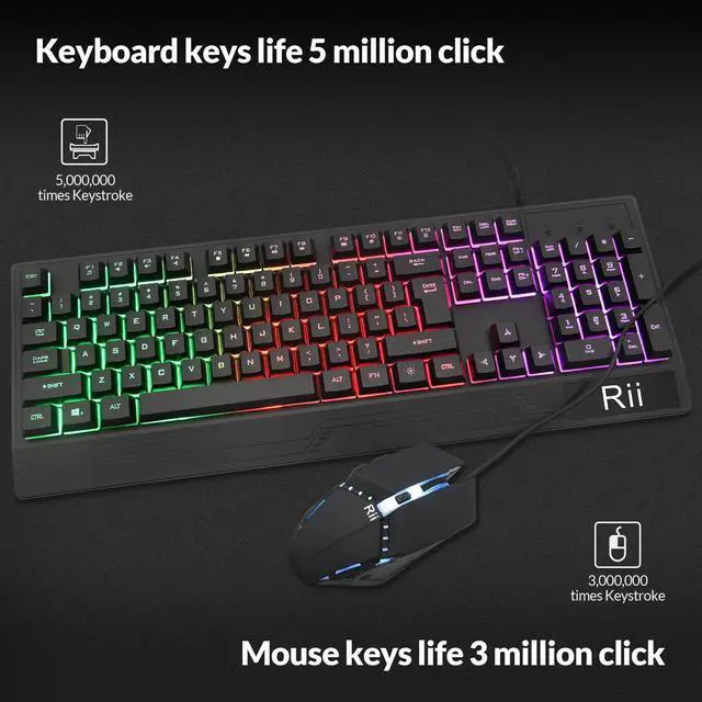 Alt view image 7 of 7 - Gaming Keyboard and Mouse Combo,USB Wired,104 Keys RGB LED Backlit Keyboard with Wrist Rest for PC/Laptop (Black)