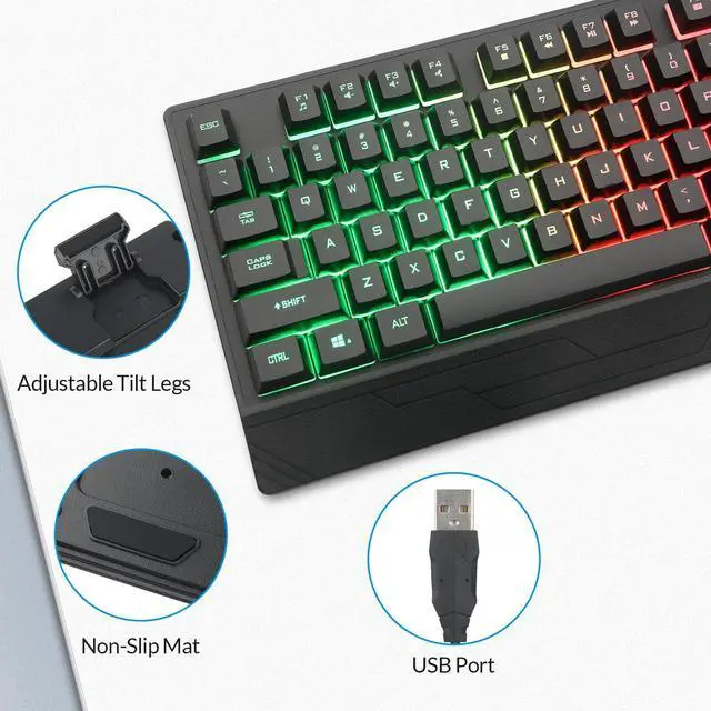 Alt view image 6 of 7 - Gaming Keyboard and Mouse Combo,USB Wired,104 Keys RGB LED Backlit Keyboard with Wrist Rest for PC/Laptop (Black)