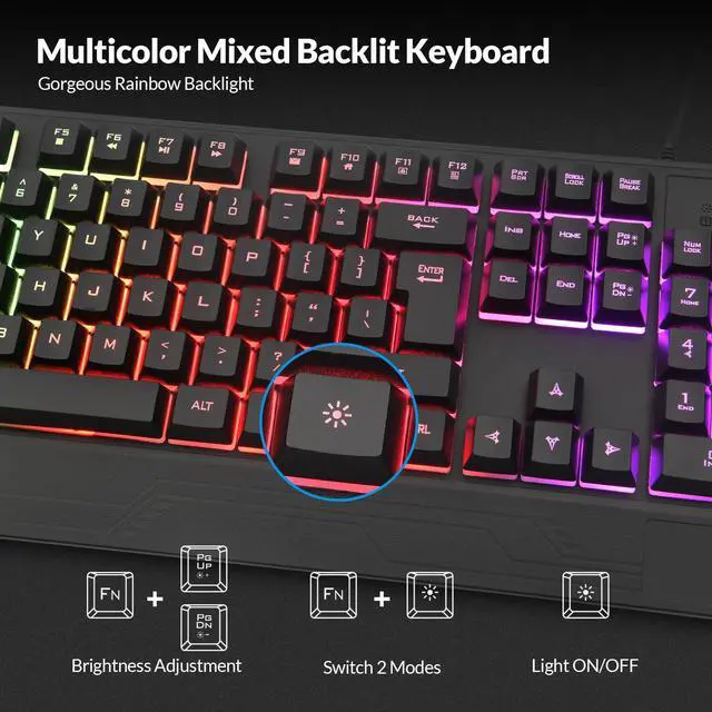 Alt view image 3 of 7 - Gaming Keyboard and Mouse Combo,USB Wired,104 Keys RGB LED Backlit Keyboard with Wrist Rest for PC/Laptop (Black)