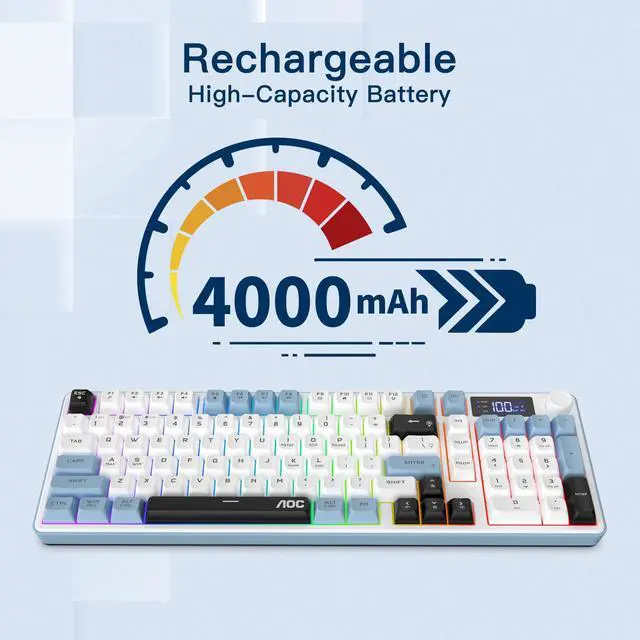 Alt view image 6 of 6 - GK210 Wireless Gaming Keyboard with Display & Knob, Tri-Mode BT5.0/2.4GHz/Wired Connectivity RGB Backlit Keyboard with Number Pad, 98-Key Layout, 26-Key Anti-Ghosting, Compatible for Mac, Windows