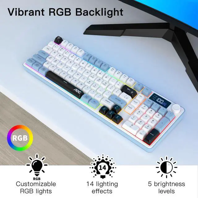 Alt view image 2 of 6 - GK210 Wireless Gaming Keyboard with Display & Knob, Tri-Mode BT5.0/2.4GHz/Wired Connectivity RGB Backlit Keyboard with Number Pad, 98-Key Layout, 26-Key Anti-Ghosting, Compatible for Mac, Windows