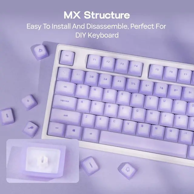 Alt view image 7 of 7 - AegisSil Keycap Set, Silicone Material, Cherry Profile, 113 Keys, 65%/75%/96%/Full Size, Custom Keyboard Keycaps Set for Cherry MX, Kailh, Outemu, Gateron Mechanical Gaming Keyboard (Purple)