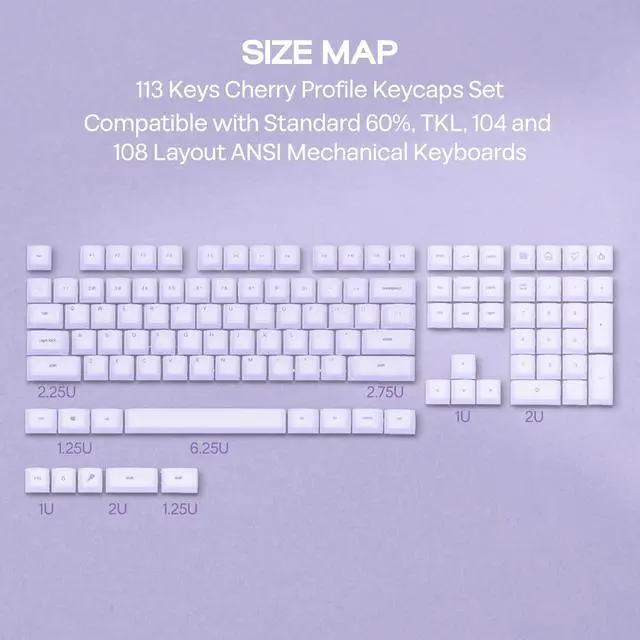 Alt view image 3 of 7 - AegisSil Keycap Set, Silicone Material, Cherry Profile, 113 Keys, 65%/75%/96%/Full Size, Custom Keyboard Keycaps Set for Cherry MX, Kailh, Outemu, Gateron Mechanical Gaming Keyboard (Purple)