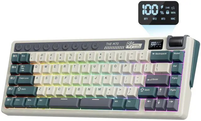 Main image of M70 Wireless Mechanical Keyboard with Macro Keys 2.4GHz/Bluetooth/Wired 75% Gaming Keyboard with 6000mAh Battery Gasket-Mount Display & Knob RGB Hot-Swappable Soft Tactile Beige Switch