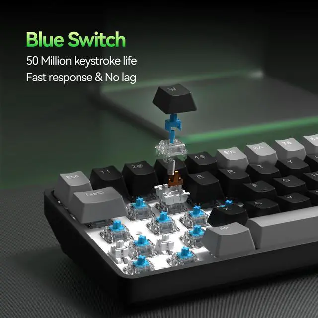 Alt view image 3 of 7 - T68 60% Wireless Mechanical Gaming Keyboard, Tri-Mode BT5.0/2.4GHz/USB-C with Red Linear Switch, RGB Backlight, Anti-Ghosting, Compact 68 Keys, Wired/Wireless, Gray/Black
