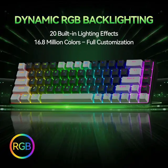 Alt view image 4 of 7 - T68 60% Wireless Mechanical Gaming Keyboard, Tri-Mode BT5.0/2.4GHz/USB-C with Red Linear Switch, RGB Backlight, Anti-Ghosting, Compact 68 Keys, Wired/Wireless, Gray/Black