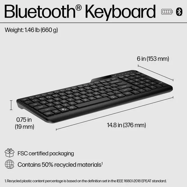 Alt view image 6 of 6 - 460 Multi-Device Bluetooth Keyboard - Bluetooth with Swift Pair to 3 Multi-Devices, Compatible with Windows/Mac/Chromebook, Laptop, Notebook Black (7N7B8AA)