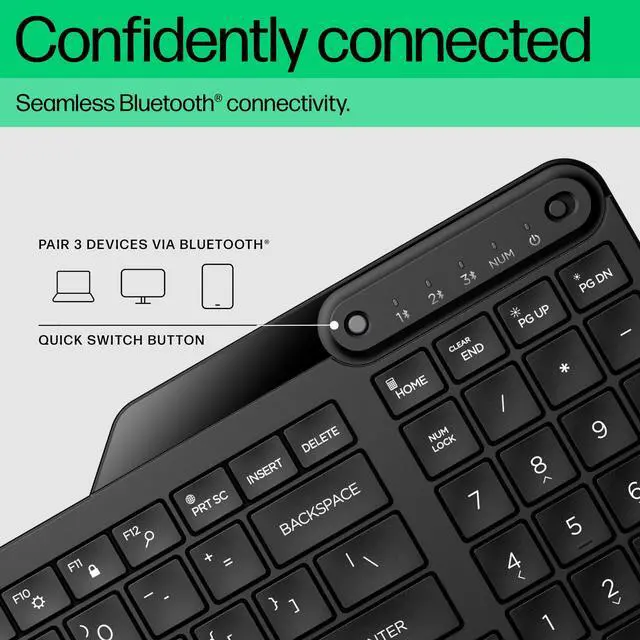 Alt view image 4 of 6 - 460 Multi-Device Bluetooth Keyboard - Bluetooth with Swift Pair to 3 Multi-Devices, Compatible with Windows/Mac/Chromebook, Laptop, Notebook Black (7N7B8AA)