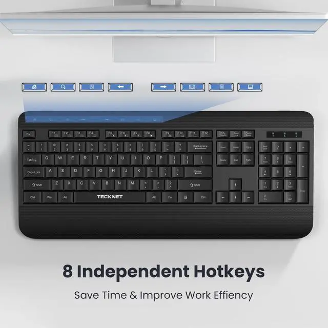 Alt view image 6 of 7 - Ergonomic Wireless Keyboard for Laptop, 2.4G USB Silent Computer Keyboard with Comfortable Palm Rest & Adjustable Feet Stand for Desktop, PC, Notebook, Surface and Windows, Full Size Layout