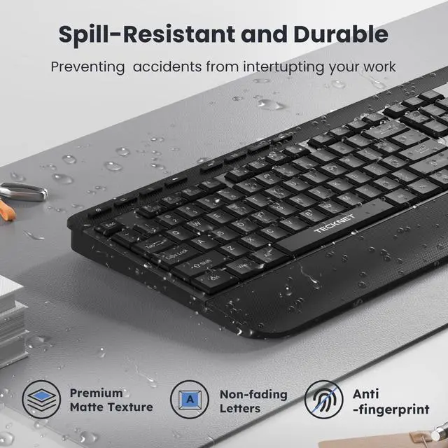 Alt view image 5 of 7 - Ergonomic Wireless Keyboard for Laptop, 2.4G USB Silent Computer Keyboard with Comfortable Palm Rest & Adjustable Feet Stand for Desktop, PC, Notebook, Surface and Windows, Full Size Layout