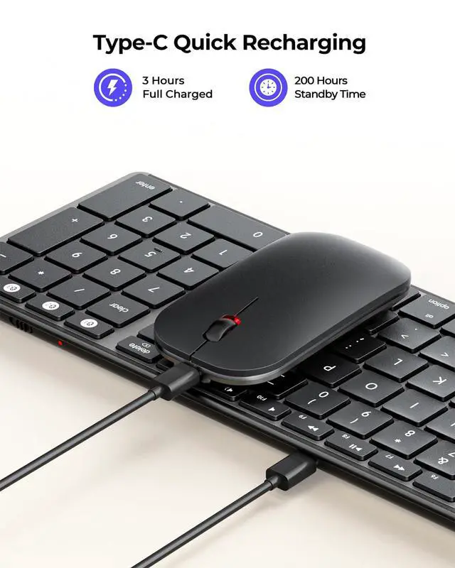 Alt view image 3 of 7 - Bluetooth Keyboard and Mouse Combo for Mac, SKM64-2 Rechargeable Silent Wireless Keyboard Mouse Compact Slim, 3 Multi-Device Connection, Compatible for Mac MacBook Pro/Air iPad, Black Gray