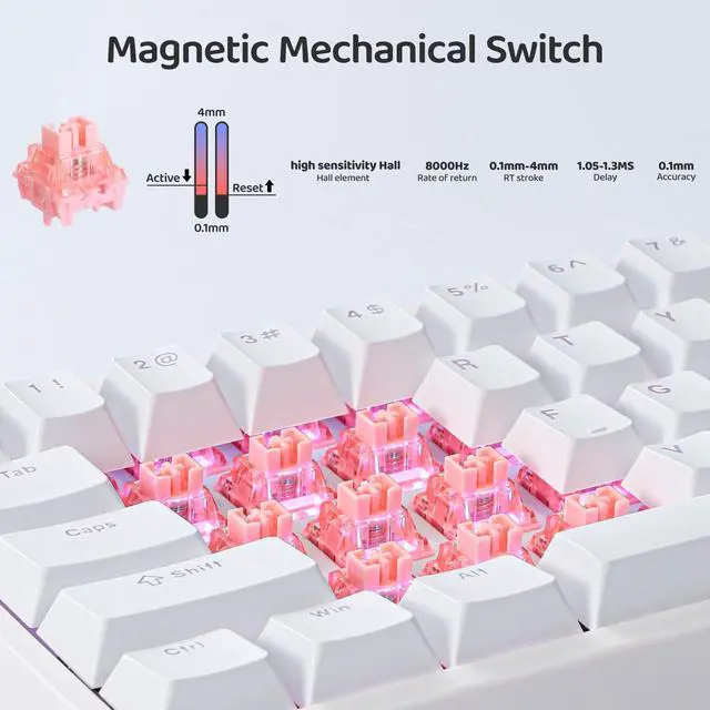 Alt view image 2 of 7 - 66Pro Rapid Trigger Magnetic Switch 65% Mechanical Keyboard,Hall Effect Gasket-Mounted RGB HotSwap Hyper-Fast Adjustable Actuation Wired Compact Gaming Keyboard with Knob(White)